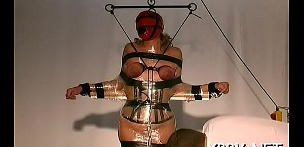  Tied up woman coercive to endure severe bdsm xxx moments